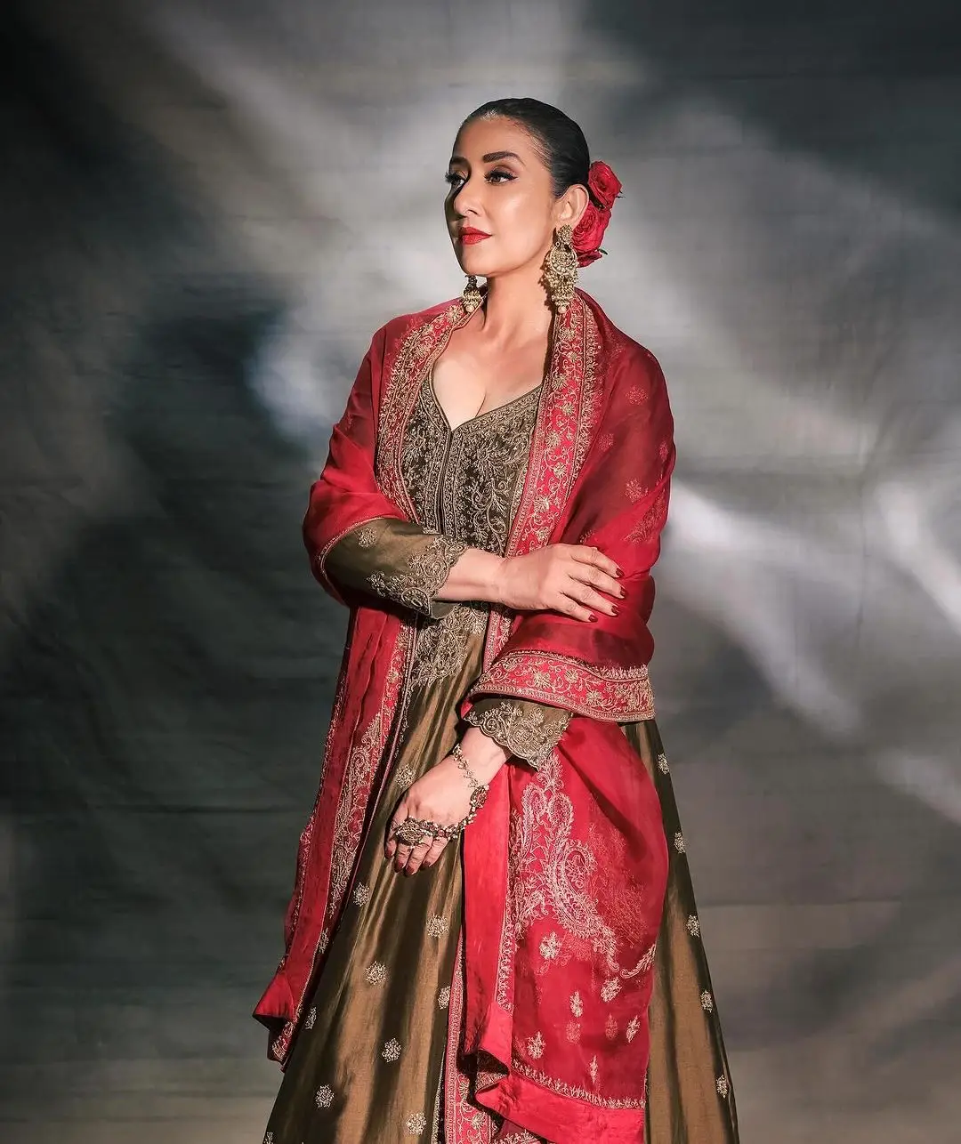 Bollywood Actress Manisha Koirala Stills in Red Dress